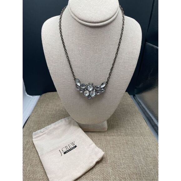 J. Crew Statement Necklace Chain Brass Cubic Zirconia Clustered Gem - Picture 6 of 7